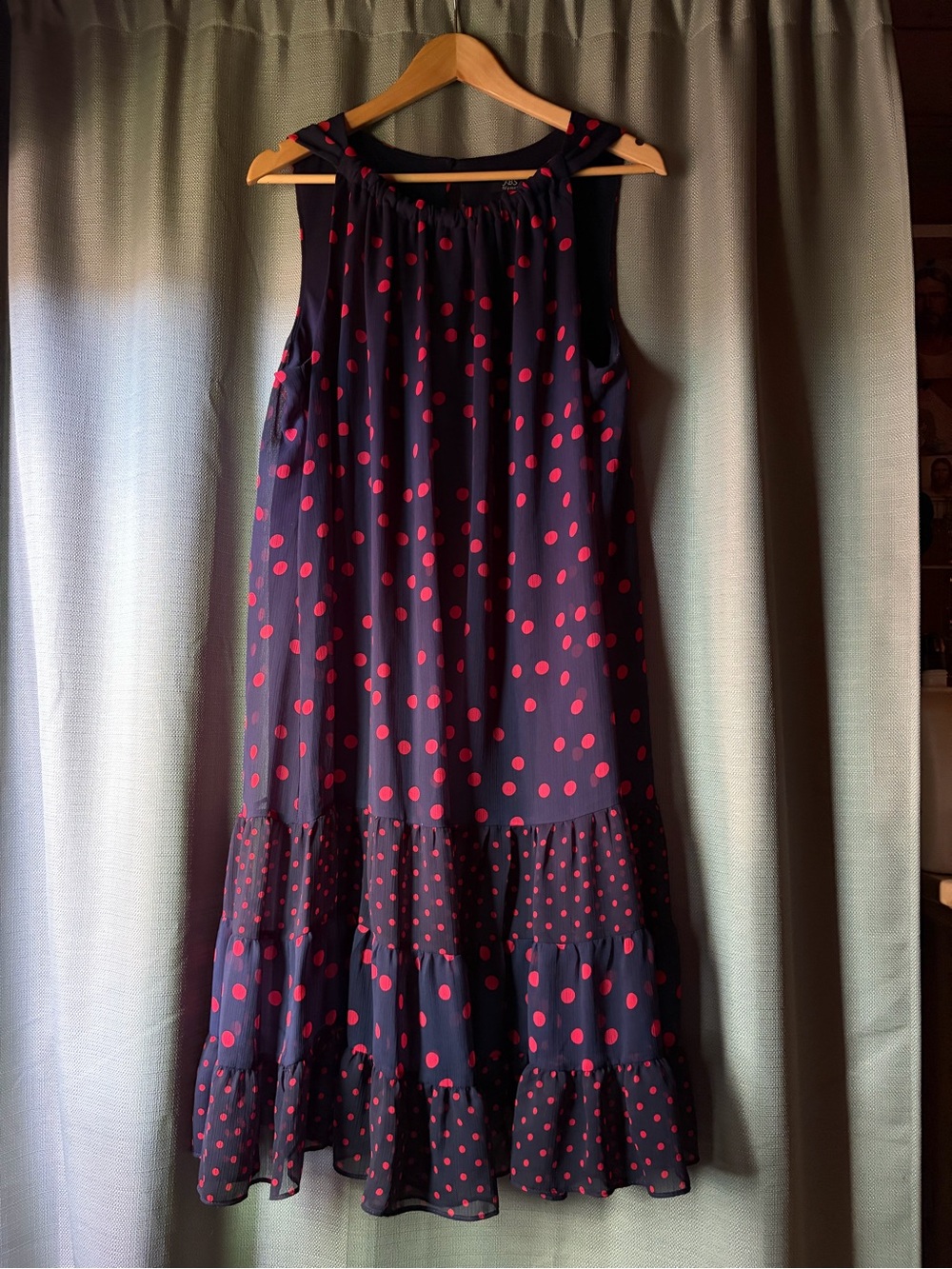 J.B.S. Blue Midi Dress with Red Polka Dots